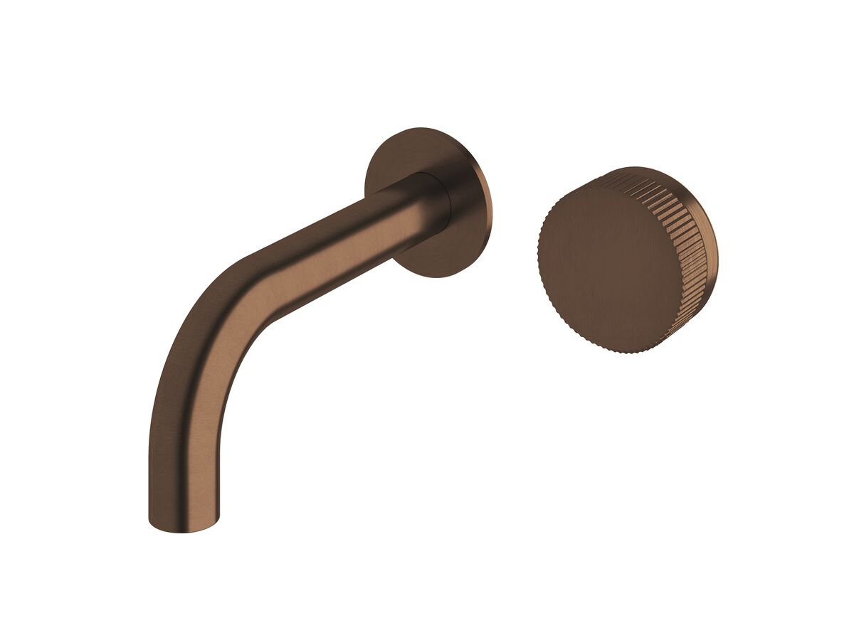reece Milli Pure Progressive Wall Basin Mixer Tap System 160mm with Linear Textured Handle PVD Brushed Bronze (3 Star)
