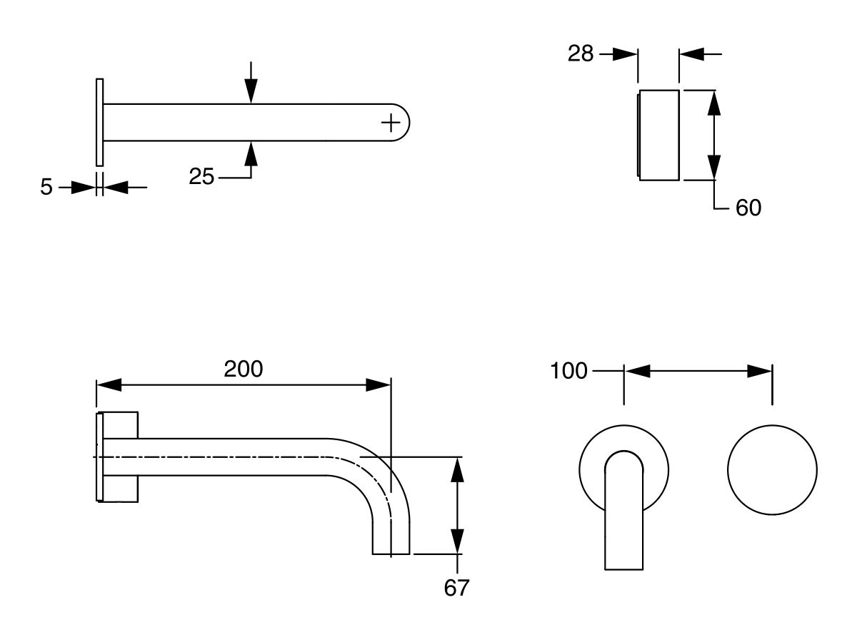 Reece Milli Pure Progressive Wall Basin Mixer Tap System 200mm With Linear Textured Handle PVD Brushed Bronze (3 Star)