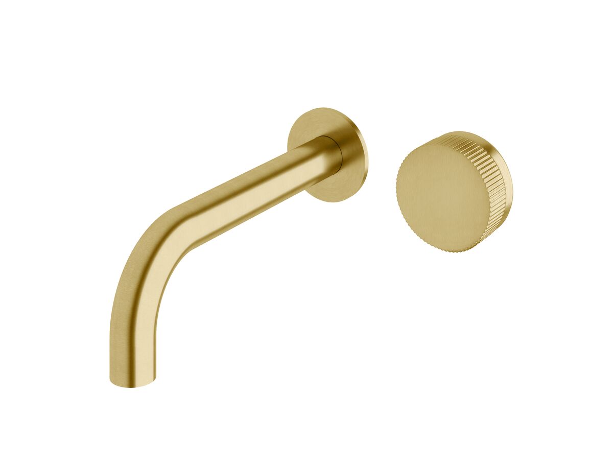 reece Milli Pure Progressive Wall Basin Mixer Tap System 200mm with Linear Textured Handle PVD Brushed Gold (3 Star)