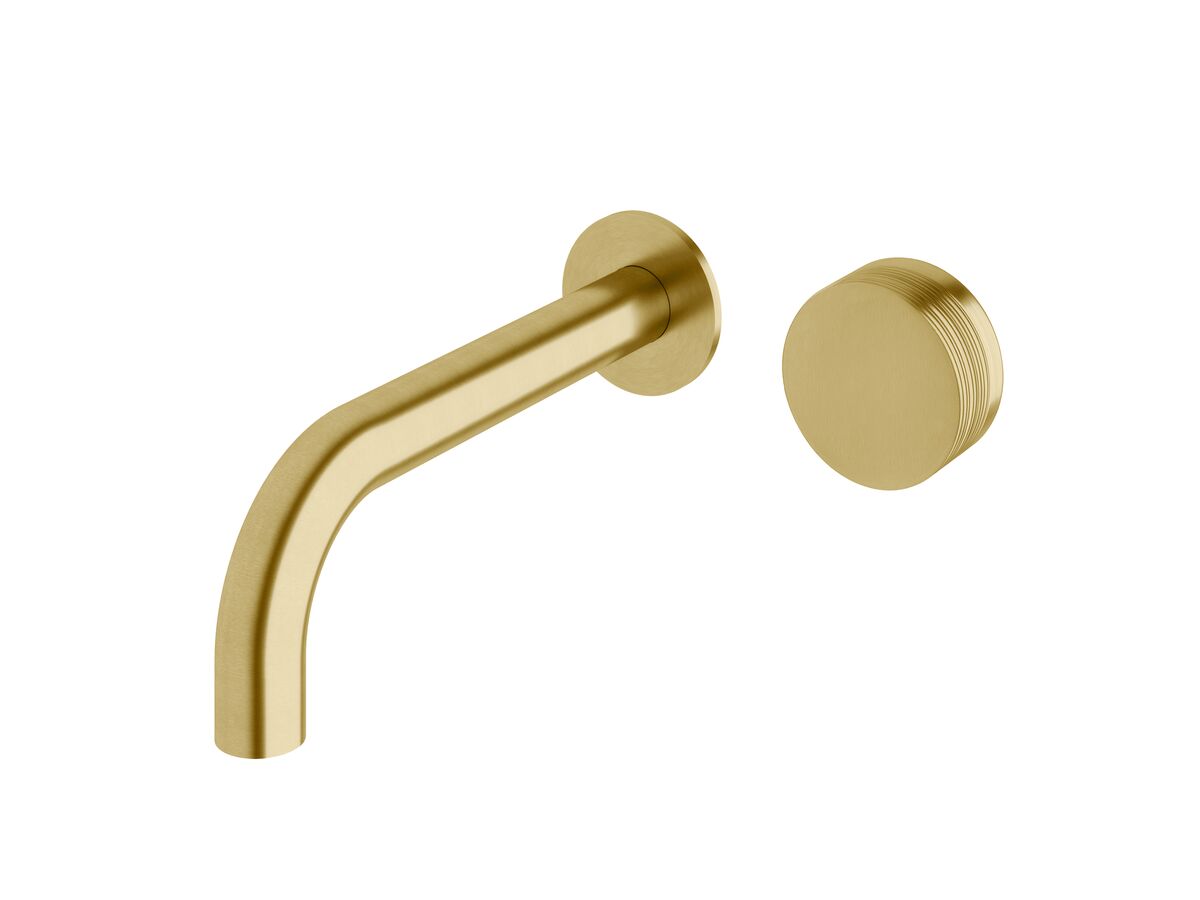 Reece Milli Pure Progressive Wall Basin Mixer Tap System 200mm With Cirque Textured Handle PVD Brushed Gold (3 Star)
