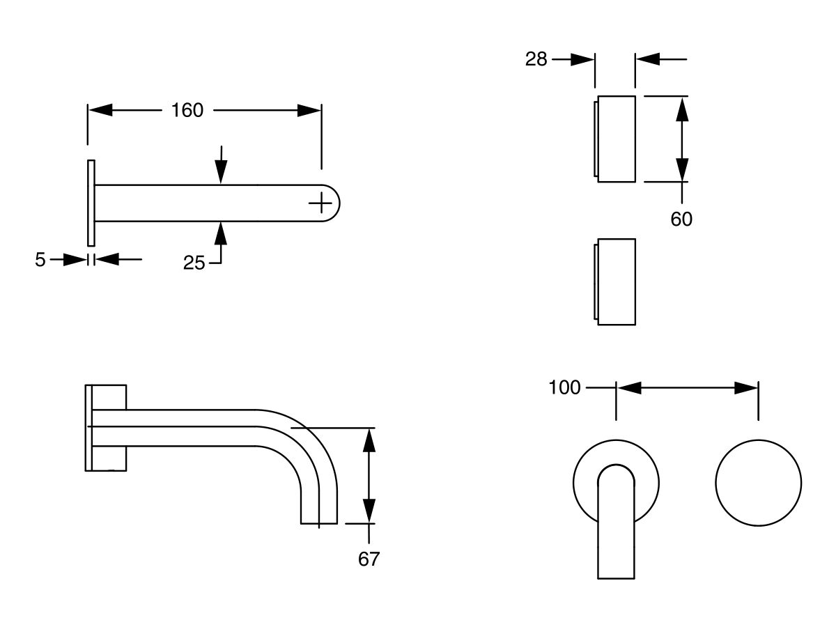 Reece Milli Pure Progressive Wall Basin Mixer Tap System 160mm PVD Brushed Bronze (3 Star)