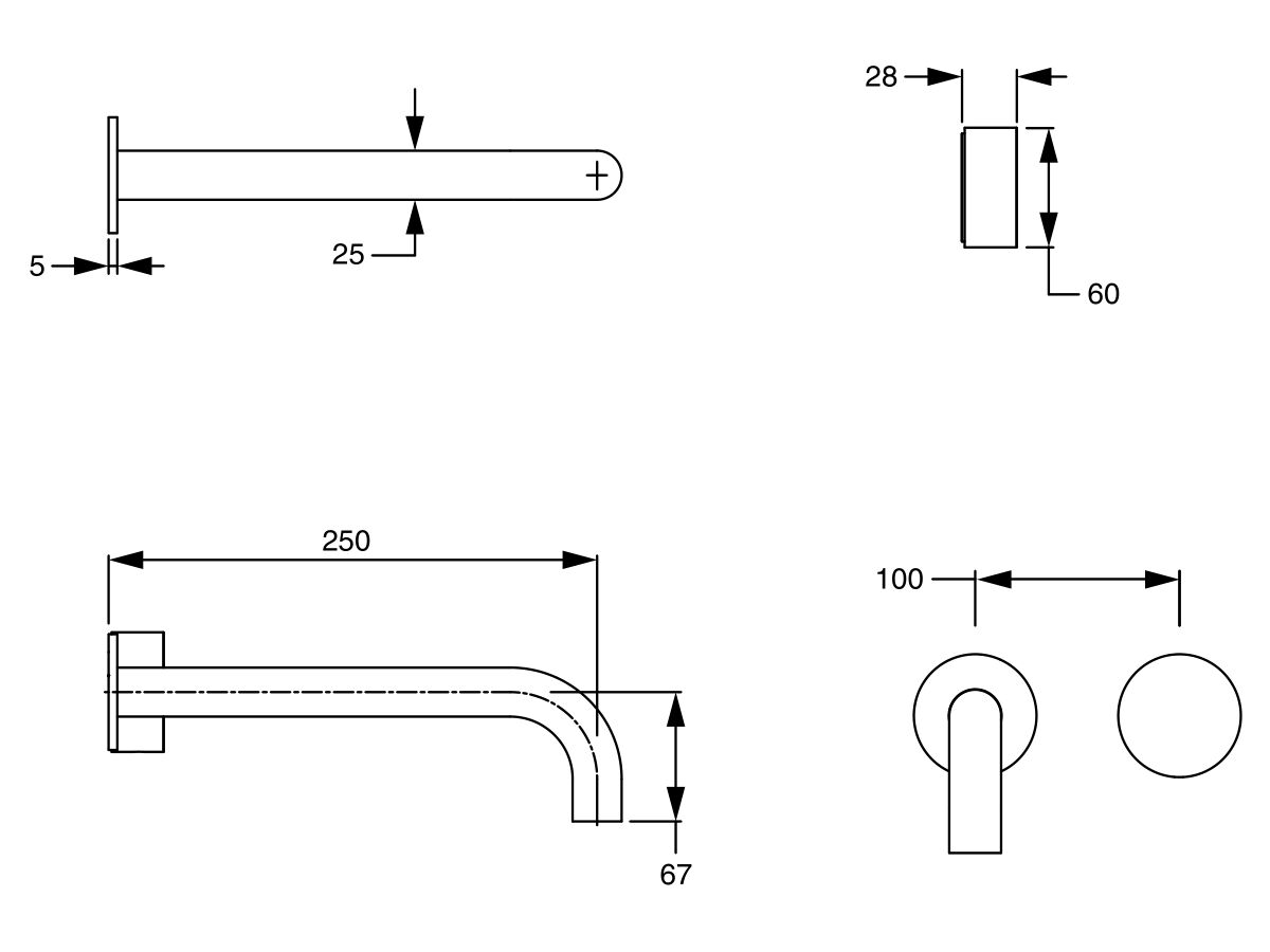 Reece Milli Pure Progressive Wall Basin Mixer Tap System 250mm PVD Matte Black (3 Star)