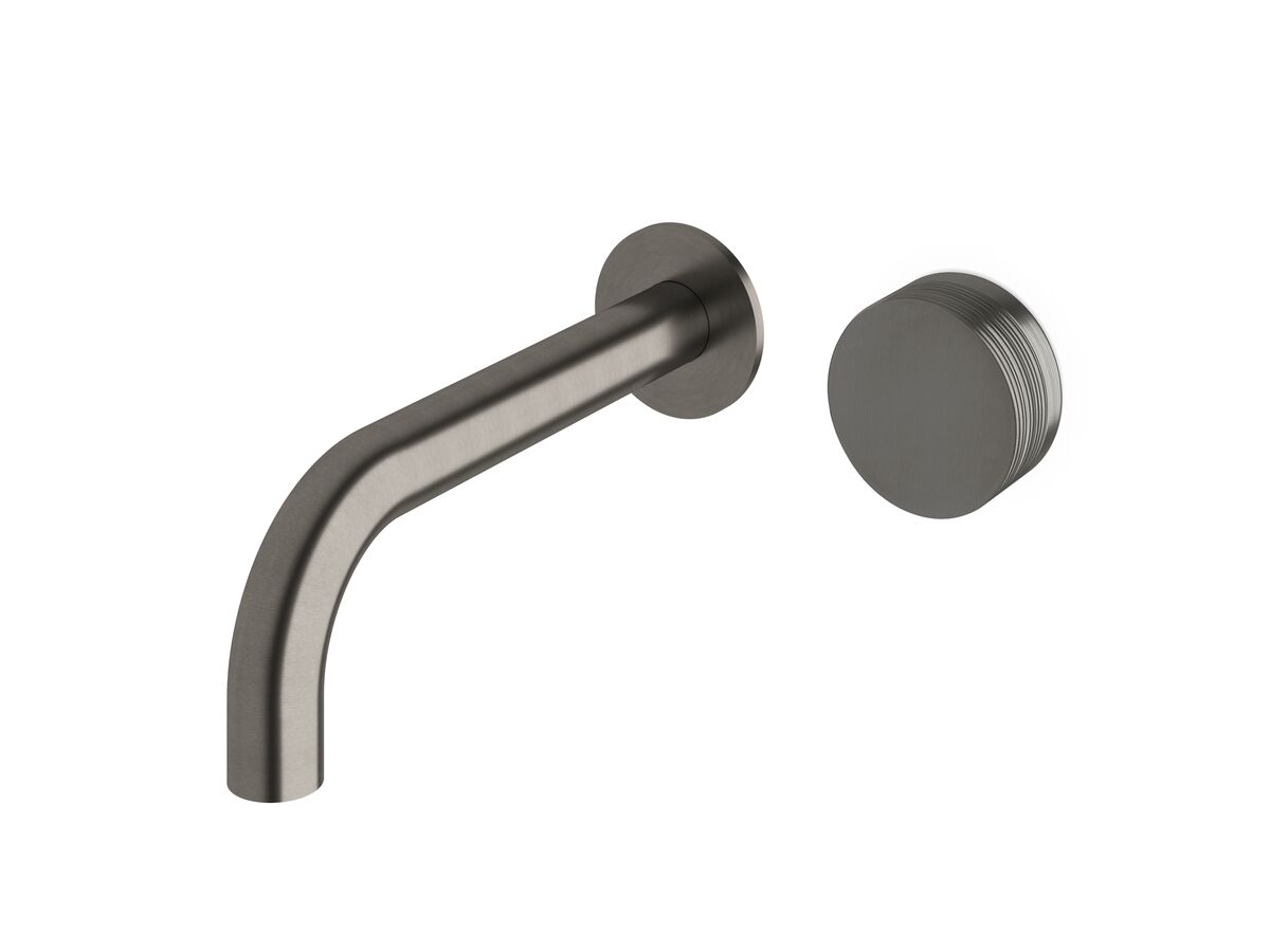 reece Milli Pure Progressive Wall Basin Mixer Tap System 200mm with Cirque Textured Handle PVD Brushed Gunmetal (3 Star)