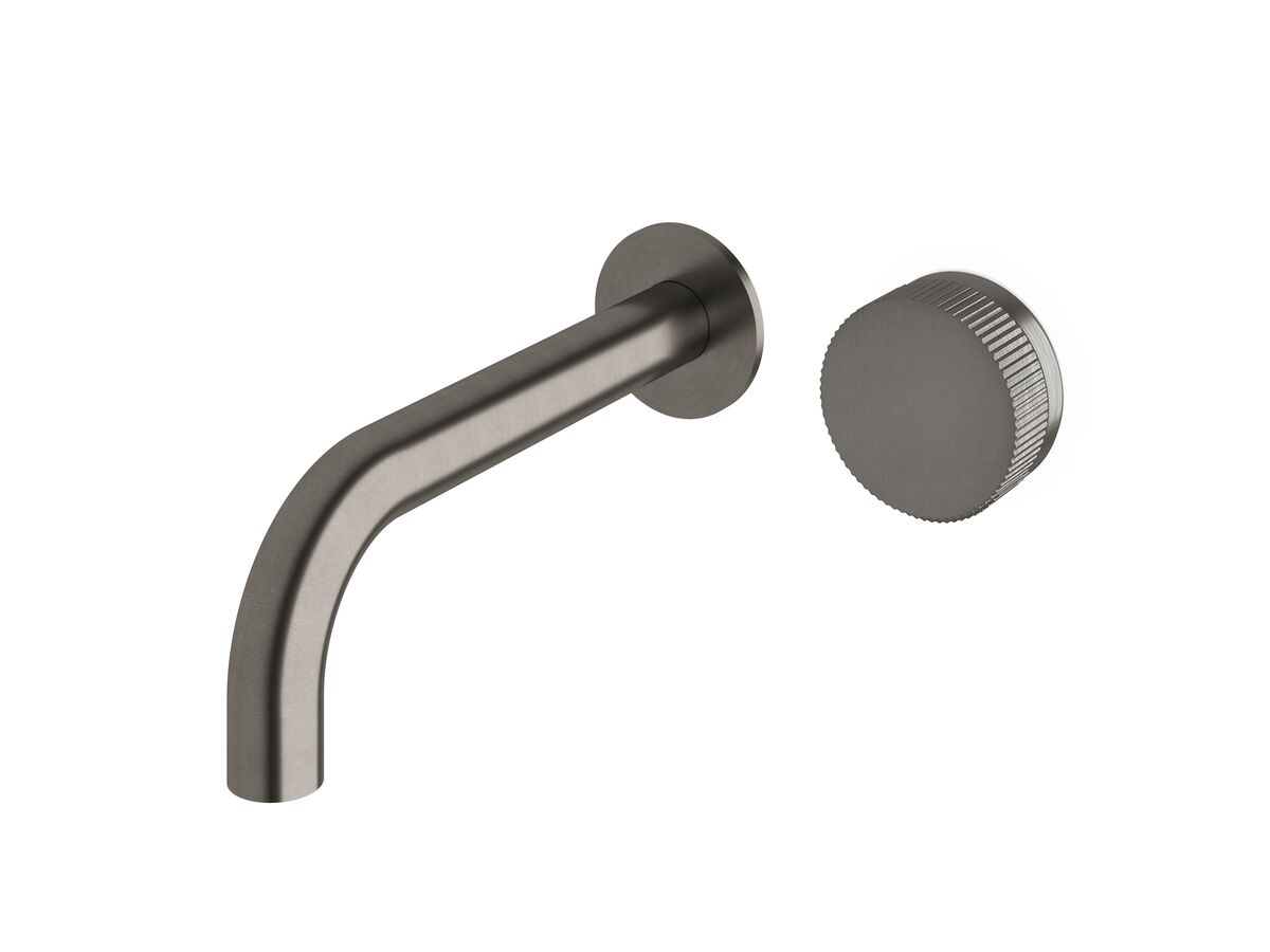 reece Milli Pure Progressive Wall Bath Mixer Tap System 200mm with Linear Textured Handle PVD Brushed Gunmetal