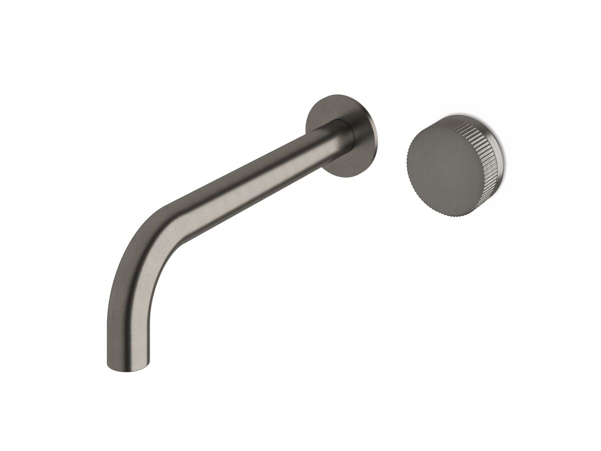 reece Milli Pure Progressive Wall Bath Mixer Tap System 250mm with Linear Textured Handle PVD Brushed Gunmetal