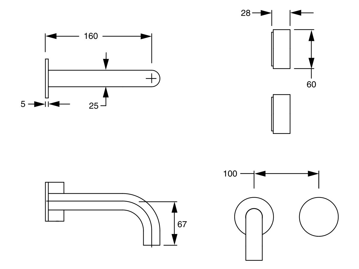 Reece Milli Pure Progressive Wall Bath Mixer Tap System 160mm Satin Chrome