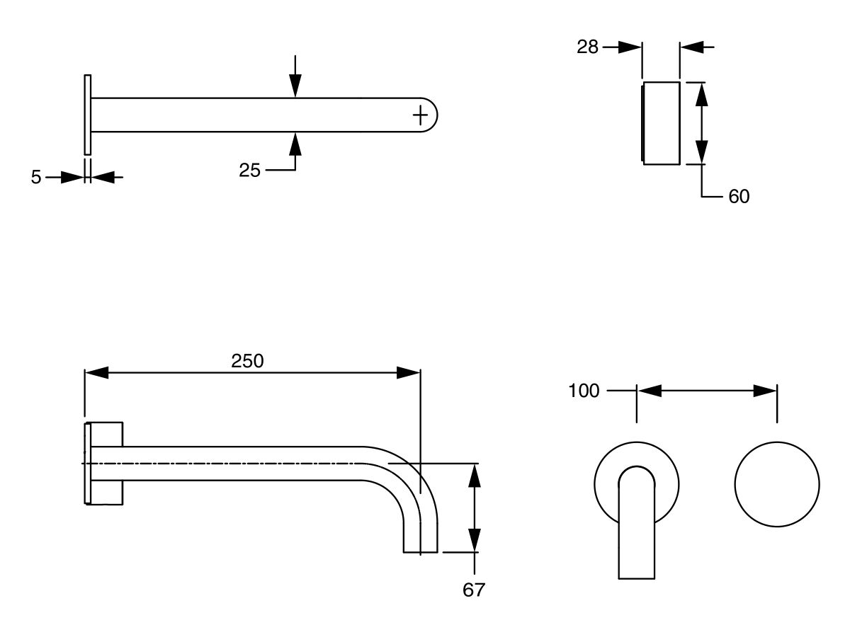 Reece Milli Pure Progressive Wall Bath Mixer Tap System 250mm Satin Chrome