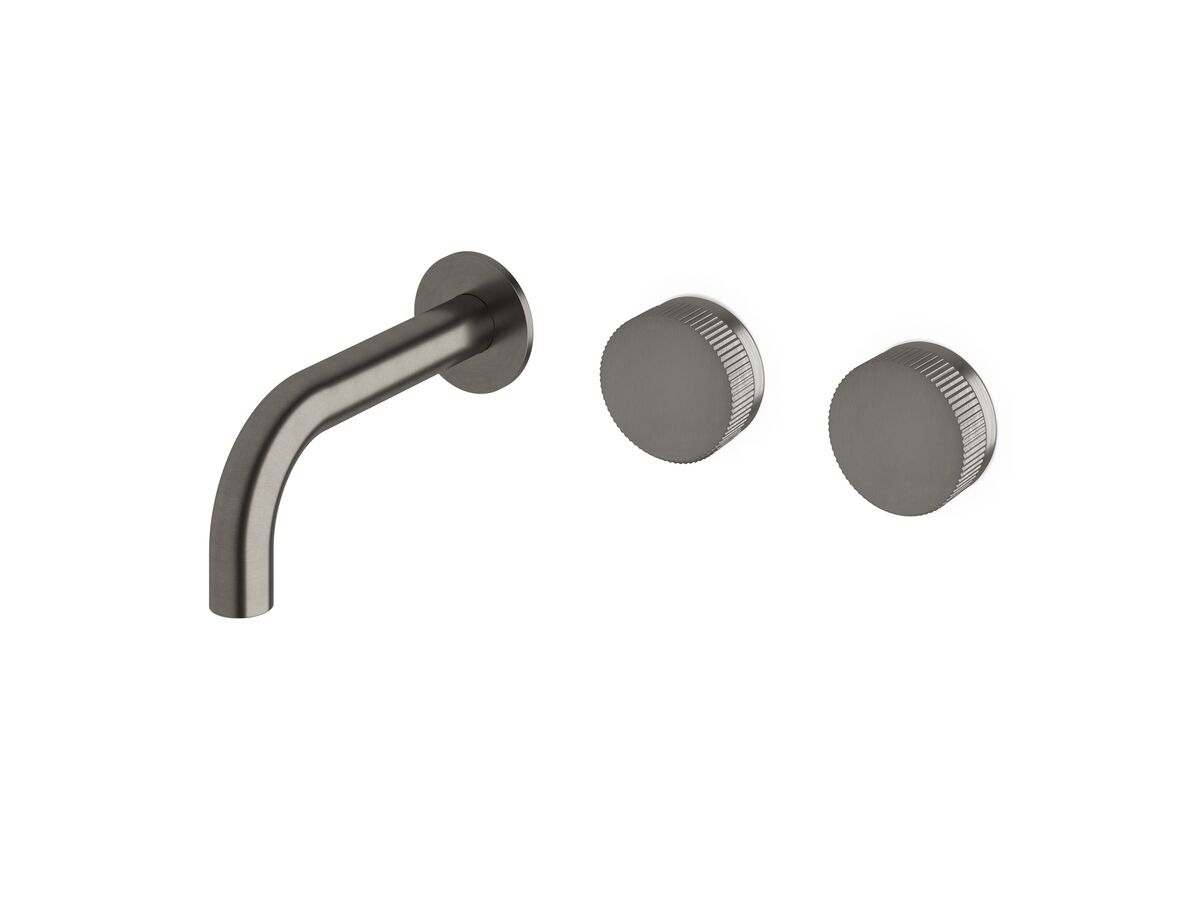 reece Milli Pure Wall Basin Hostess System 160mm Right Hand with Linear Textured Handles PVD Brushed Gunmetal (3 Star)