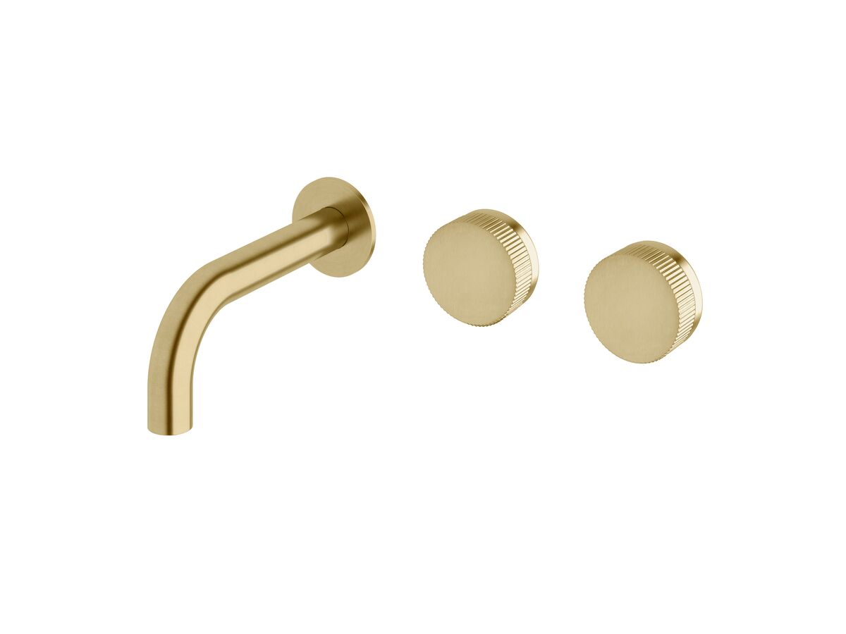 reece Milli Pure Wall Bath Hostess System 160mm Right Hand with Linear Textured Handles PVD Brushed Gold