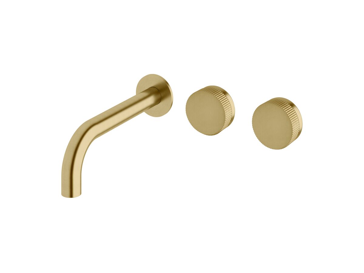 reece Milli Pure Wall Bath Hostess System 200mm Right Hand with Linear Textured Handles PVD Brushed Gold