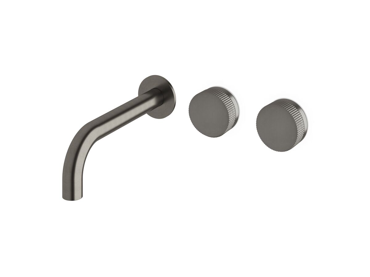 reece Milli Pure Wall Bath Hostess System 200mm Right Hand with Linear Textured Handles PVD Brushed Gunmetal