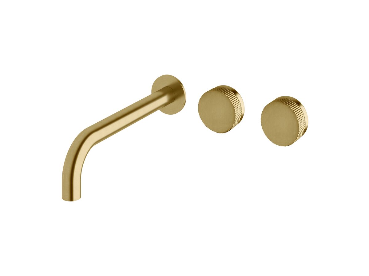 reece Milli Pure Wall Bath Hostess System 250mm Right Hand with Linear Textured Handles PVD Brushed Gold