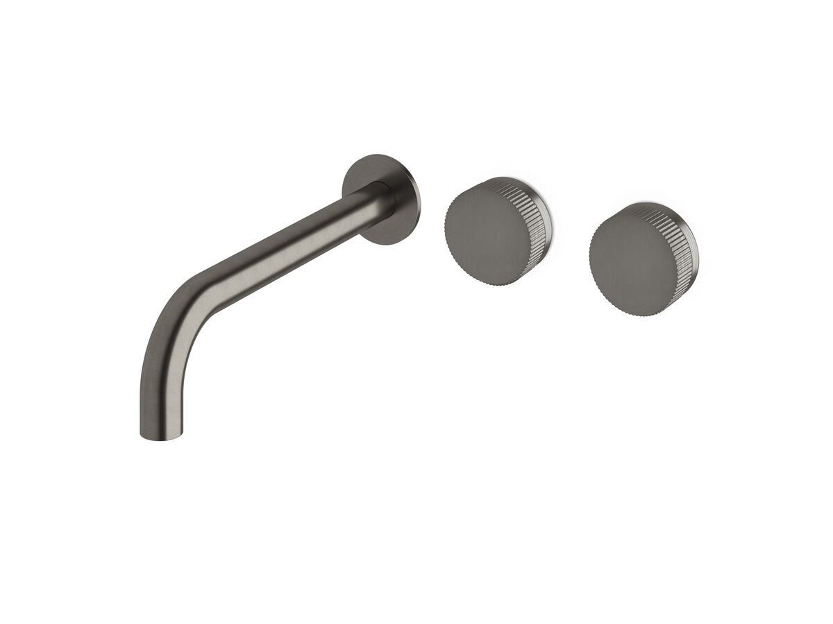 reece Milli Pure Wall Bath Hostess System 250mm Right Hand with Linear Textured Handles PVD Brushed Gunmetal