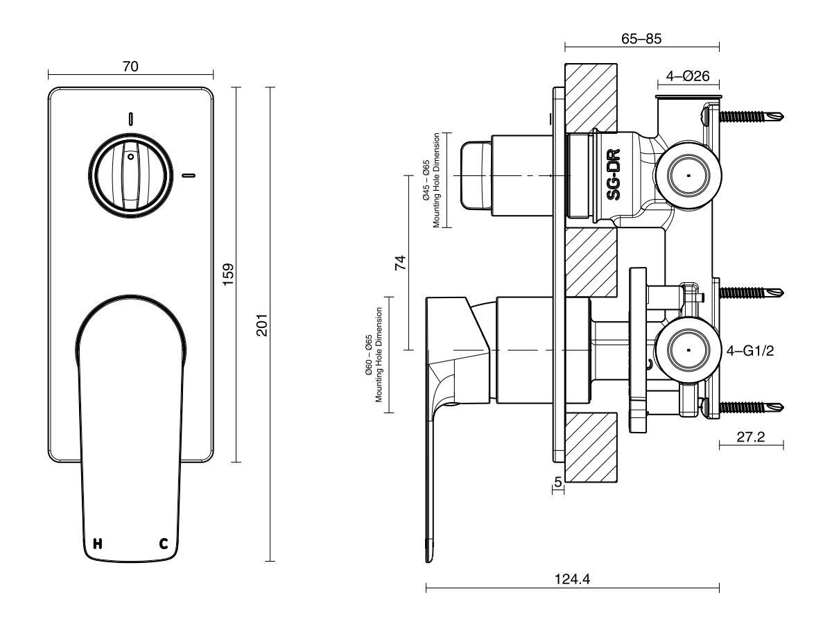 Reece Milli Trace Shower Mixer With Diverter Brushed Nickel