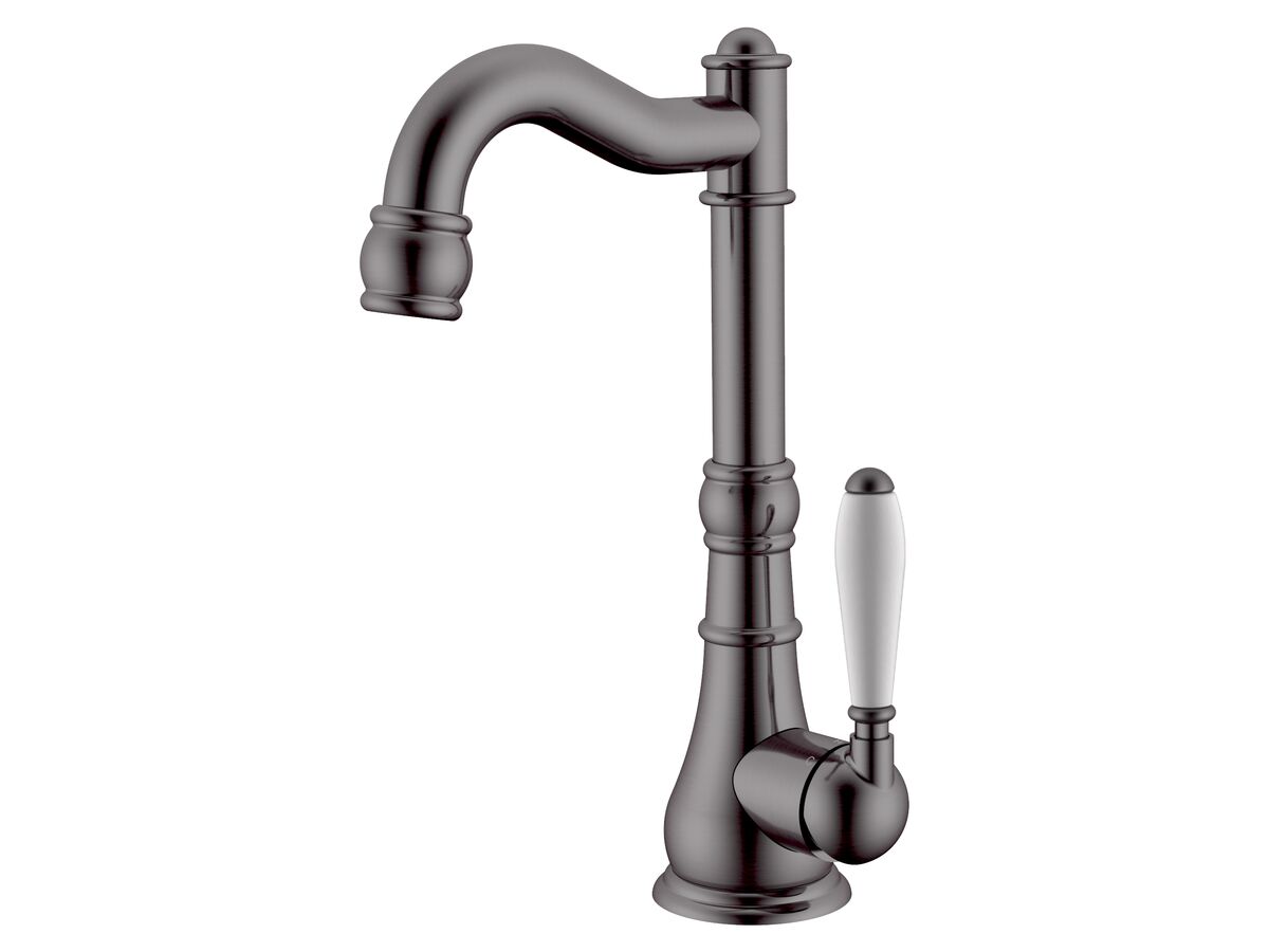 reece Milli Voir English Basin Mixer Tap Porcelain Brushed Gunmetal (4 Star)