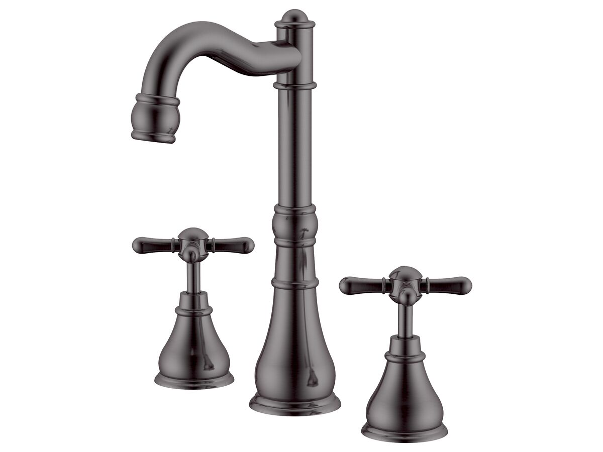 reece Milli Voir English Basin Set Swivel Outlet Cross Handles Brushed Gunmetal (4 Star) Lead Free