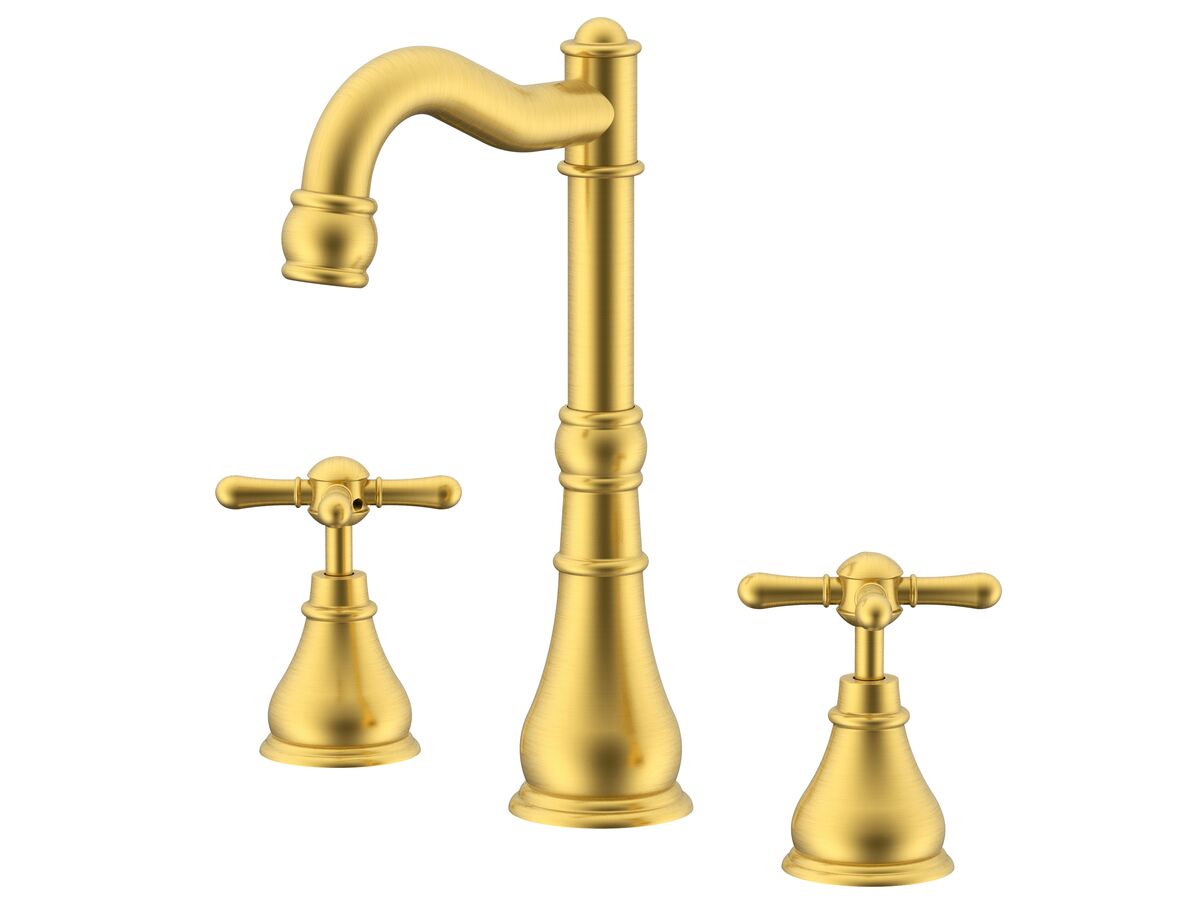 reece Milli Voir English Basin Set Swivel Outlet Cross Handles Brushed Gold (4 Star) Lead Free