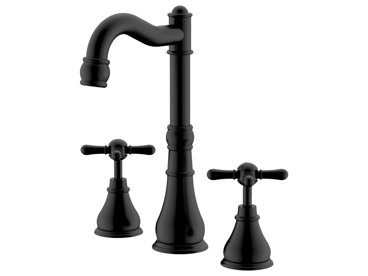 reece Milli Voir English Basin Set Swivel Outlet Cross Handles Matte Black (4 Star)
