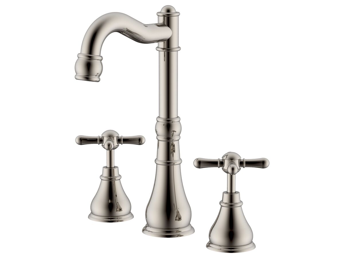 reece Milli Voir English Basin Set Swivel Outlet Cross Handles Brushed Nickel (4 Star) Lead Free
