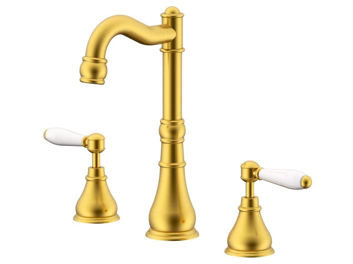 reece Milli Voir English Basin Set Swivel Outlet Lever Porcelain Handles Brushed Gold (4 Star) Lead Free