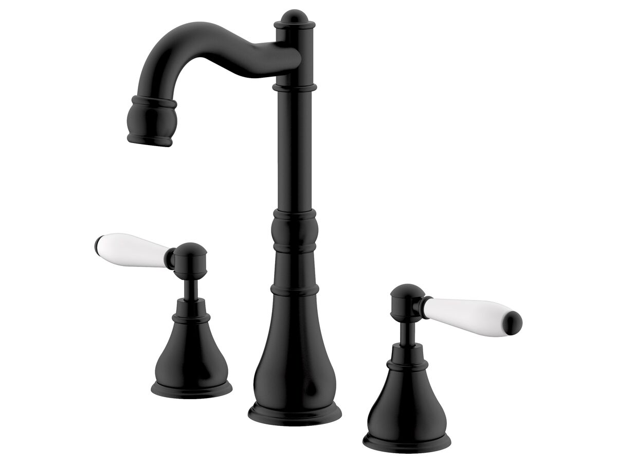 reece Milli Voir English Basin Set Swivel Outlet Lever Porcelain Handles Matte Black (4 Star)