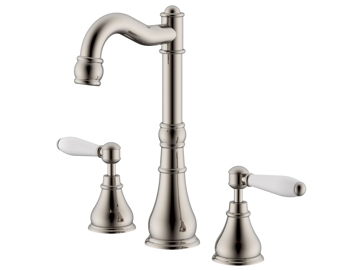 reece Milli Voir English Basin Set Swivel Outlet Lever Porcelain Handles Brushed Nickel (4 Star) Lead Free