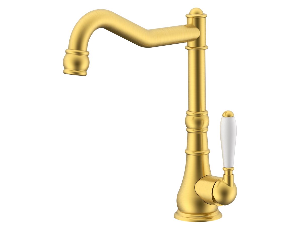 reece Milli Voir English Sink Mixer Large Porcelain Handle Brushed Gold (4 Star) Lead Free