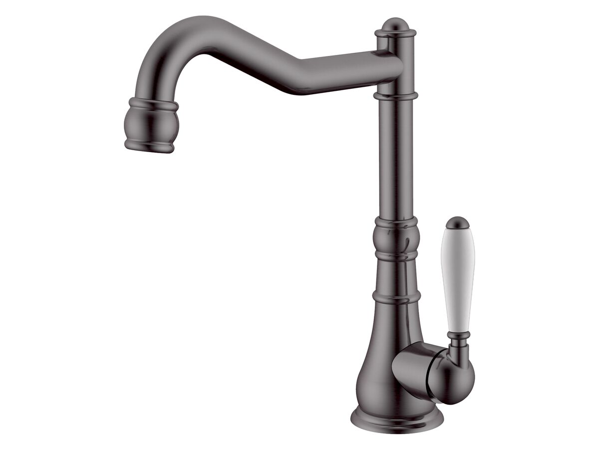 reece Milli Voir English Sink Mixer Tap Large Porcelain Handle Brushed Gunmetal (4 Star)
