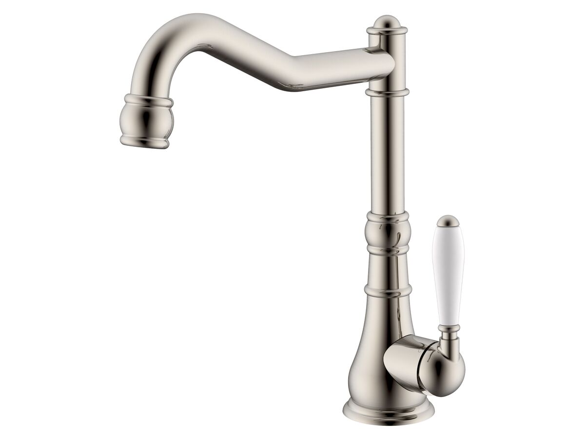 reece Milli Voir English Sink Mixer Tap Large Porcelain Handle Brushed Nickel (4 Star)
