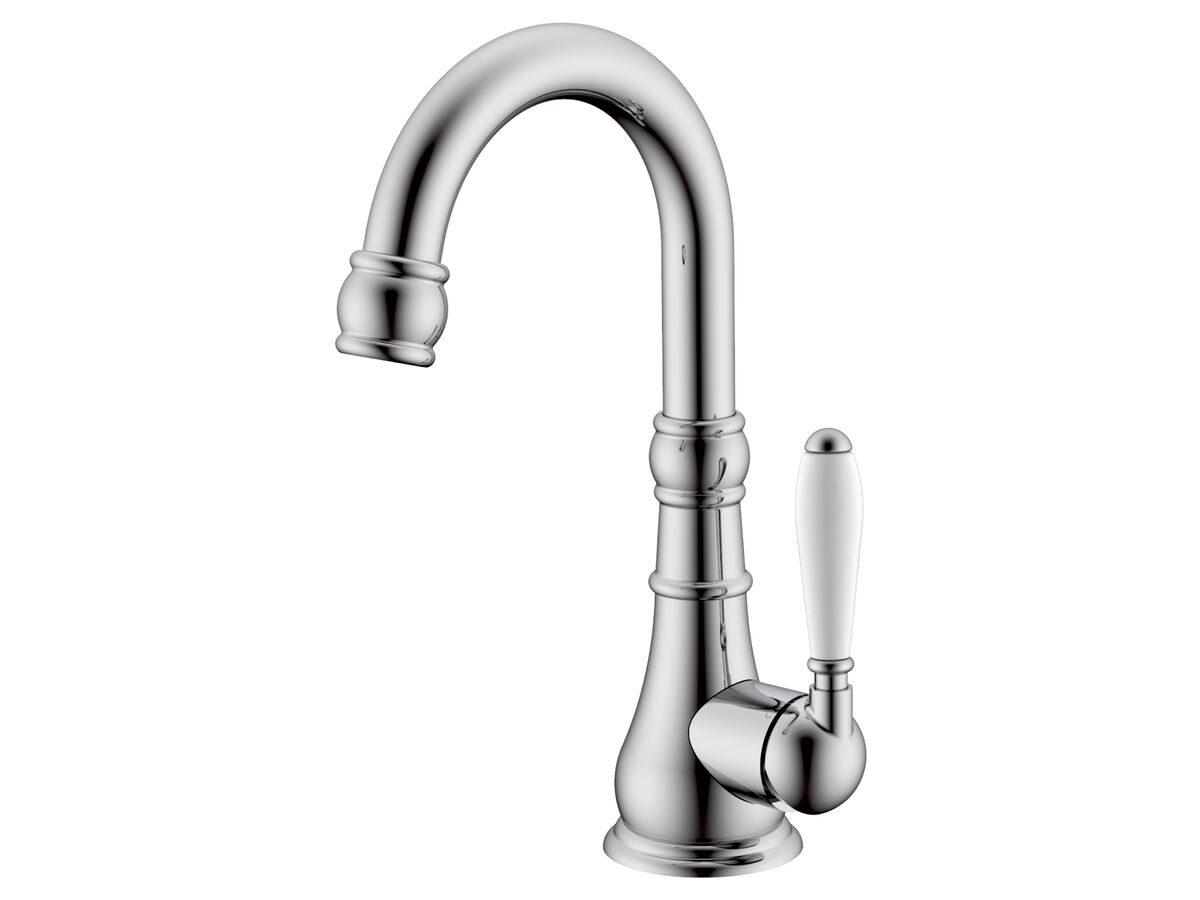 reece Milli Voir Gooseneck Basin Mixer Porcelain Handles Chrome (4 Star) Lead Free