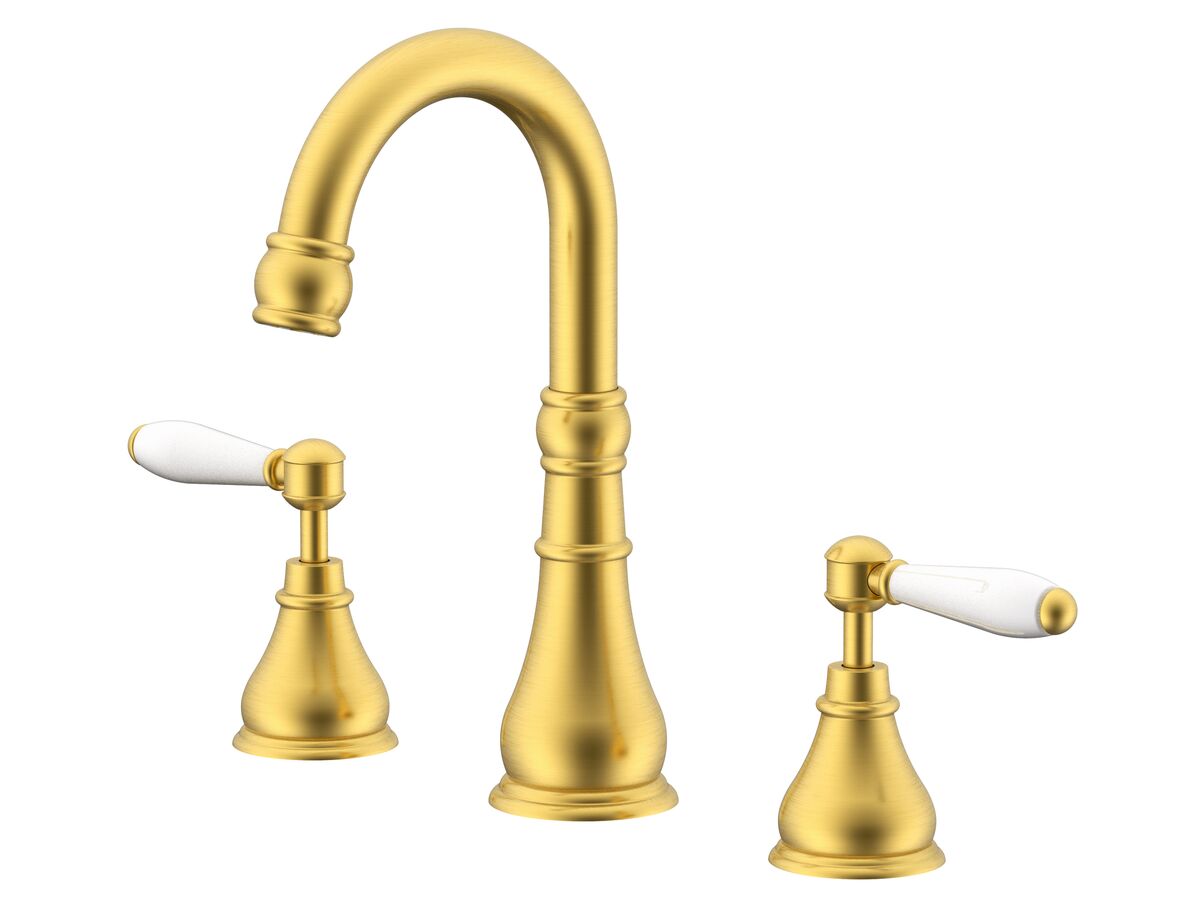 reece Milli Voir Gooseneck Basin Set Lever Porcelain Handles Brushed Gold (4 Star)