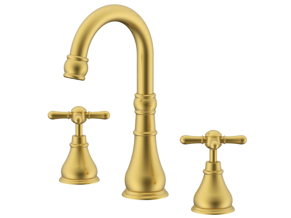 reece Milli Voir Gooseneck Basin Set Swivel Outlet Cross Handles Brushed Gold (4 Star) Lead Free