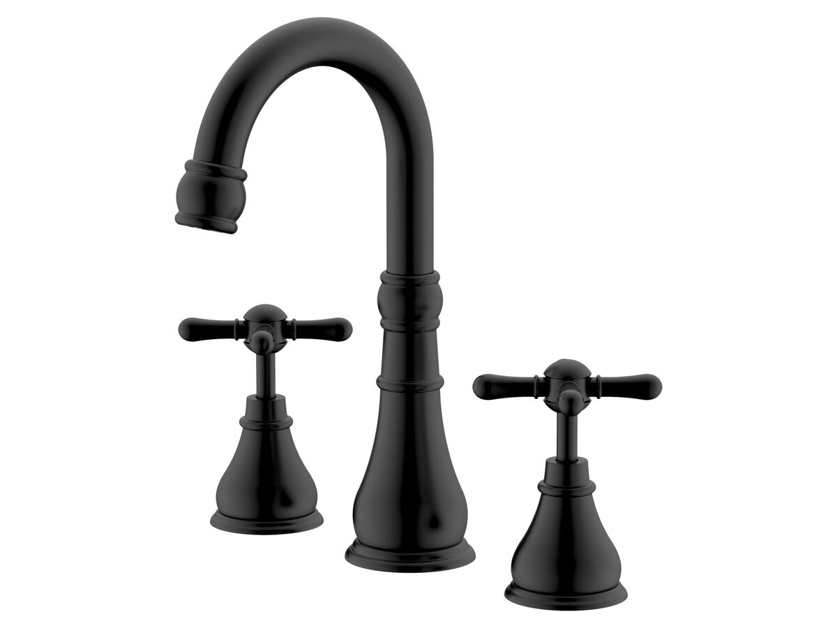 reece Milli Voir Gooseneck Basin Set Swivel Outlet Cross Handles Matte Black (4 Star) Lead Free