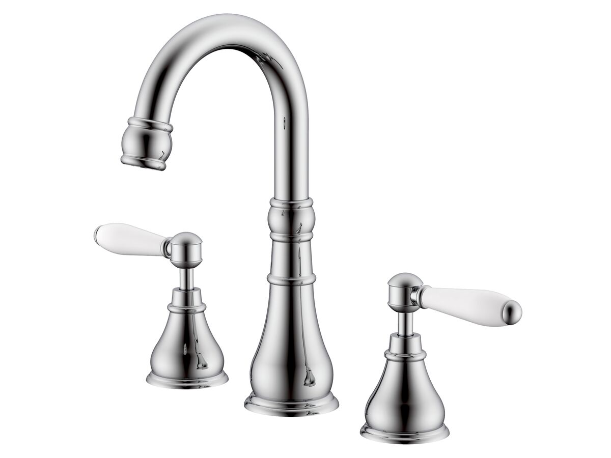 reece Milli Voir Gooseneck Basin Set Swivel Outlet Lever Porcelain Handles Chrome (4 Star) Lead Free