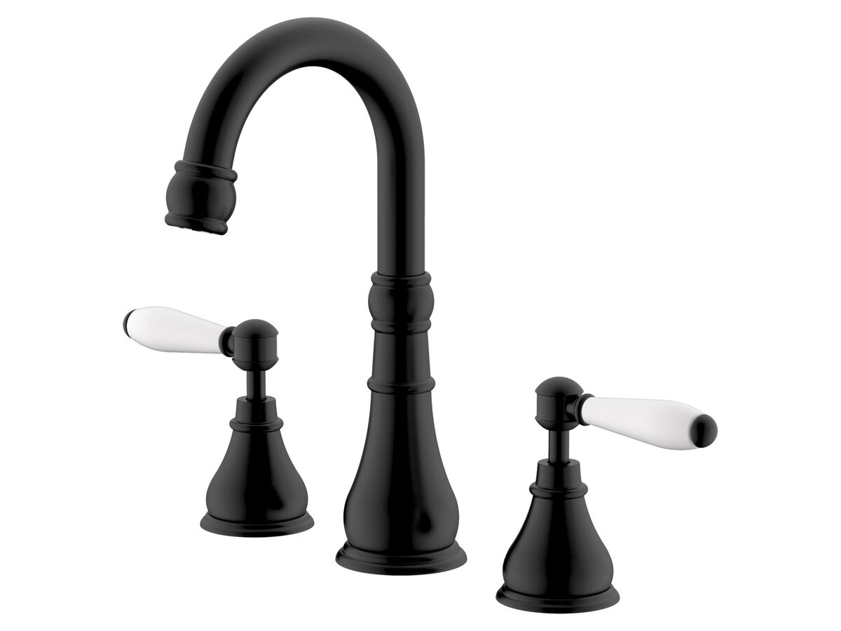 reece Milli Voir Gooseneck Basin Set Swivel Outlet Lever Porcelain Handles Matte Black (4 Star)