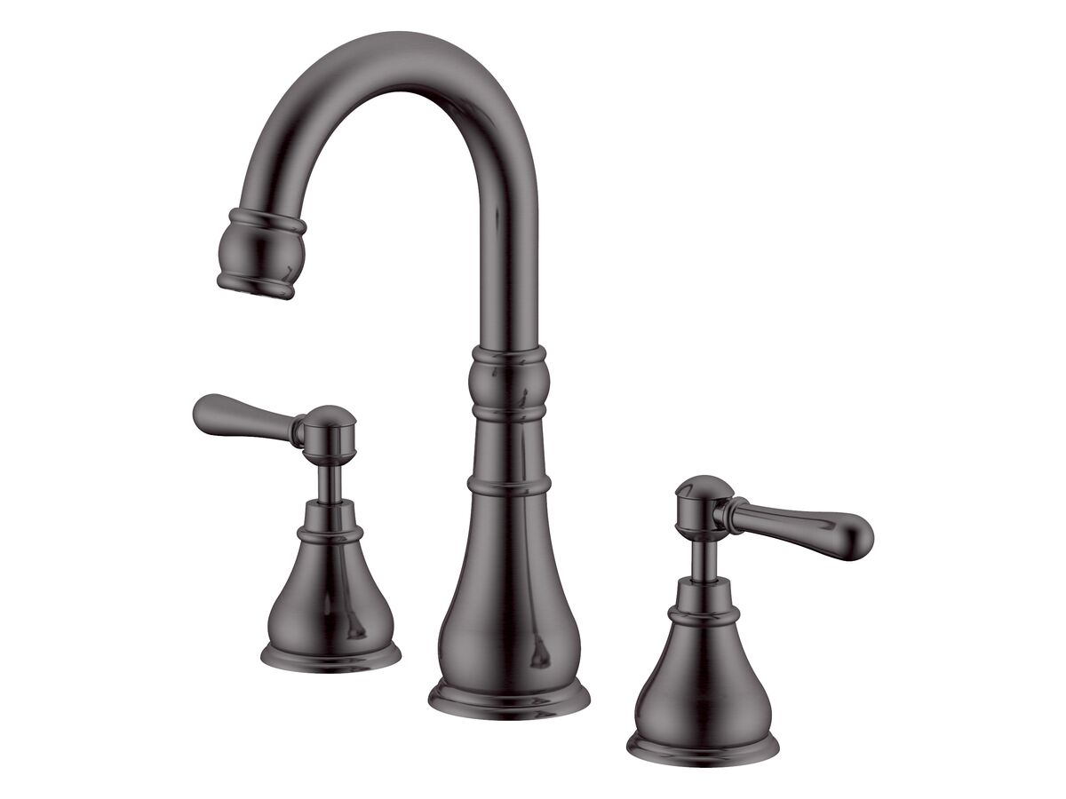 Reece Milli Voir Gooseneck Basin Set Swivel Outlet Lever Handles Brushed Gunmetal (4 Star) Lead Free