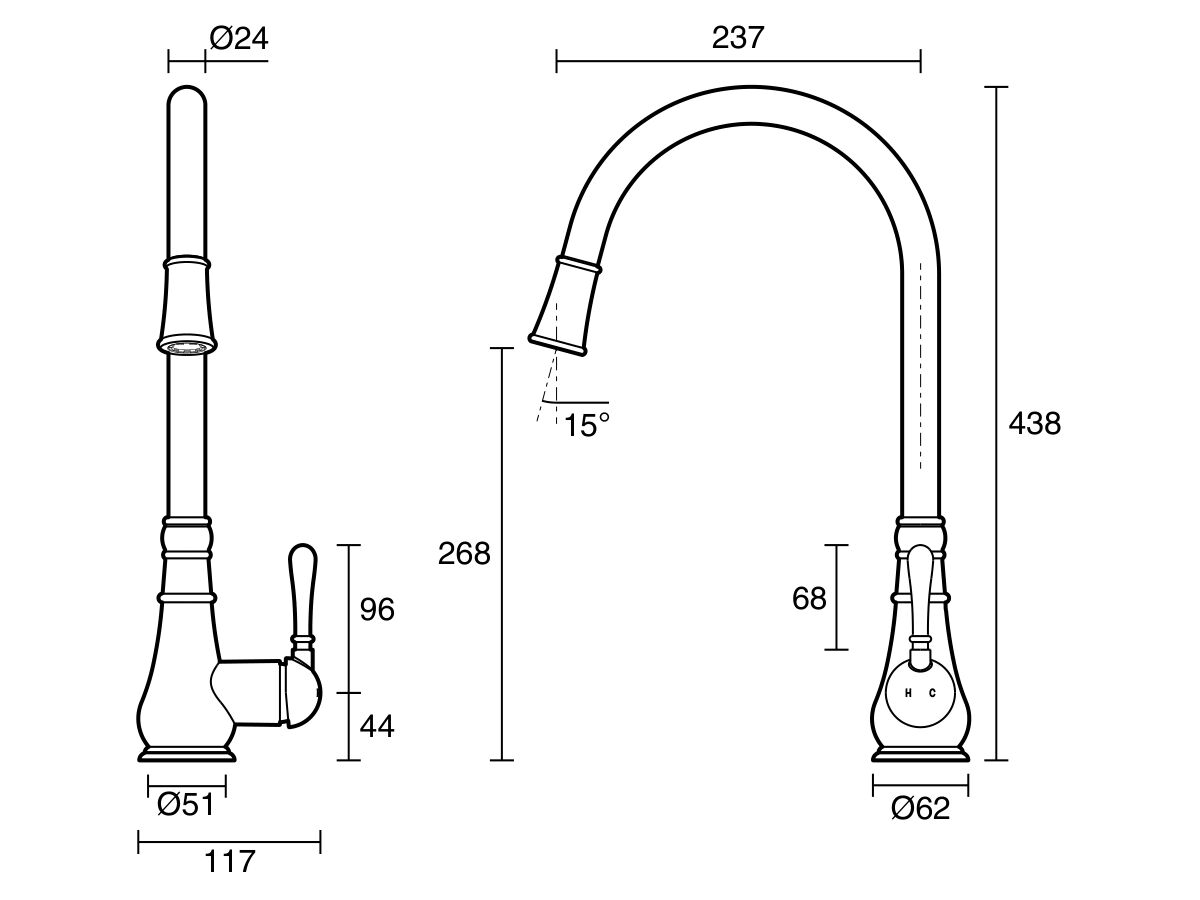 Reece Milli Voir Gooseneck Pull-Out Sink Mixer Tap Brushed Gunmetal (4 Star) Lead Free