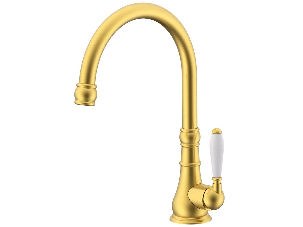 reece Milli Voir Gooseneck Sink Mixer Porcelain Handles Brushed Gold (4 Star)