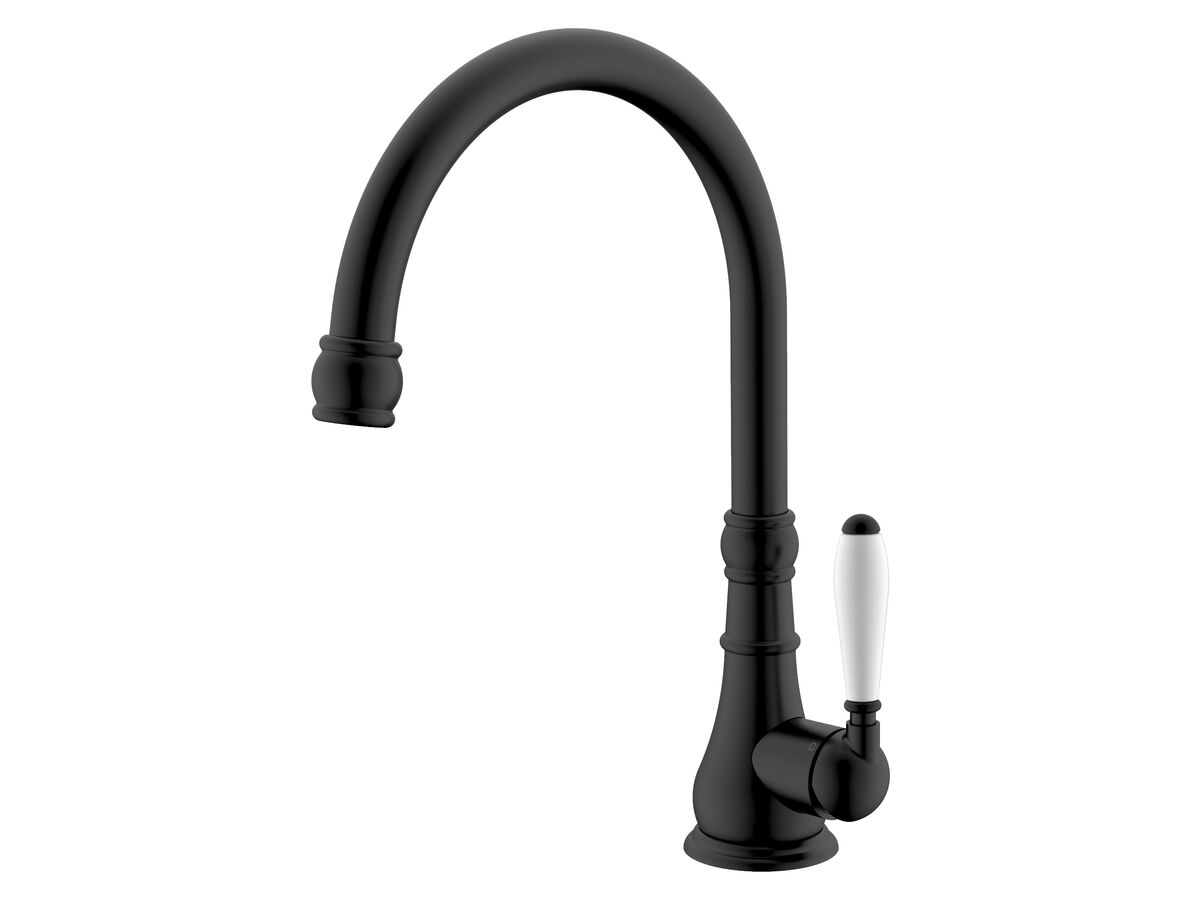 reece Milli Voir Gooseneck Sink Mixer Tap Large Porcelain Handle Matte Black (4 Star)