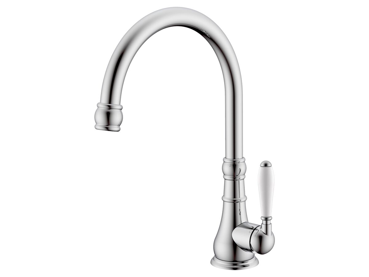 reece Milli Voir Gooseneck Sink Mixer Tap Large Porcelain Handle Chrome (4 Star)