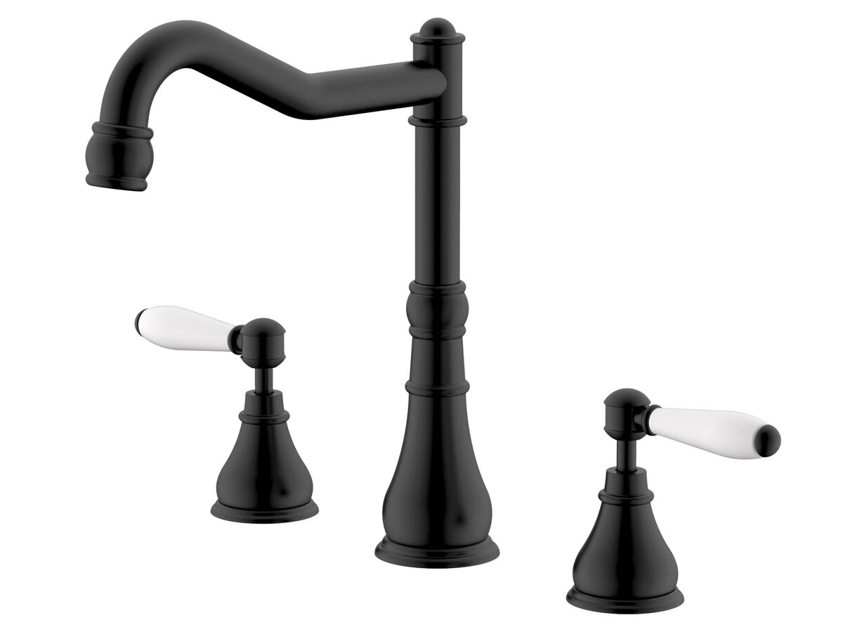 reece Milli Voir Hob English Sink / Spa Set Lever Porcelain Handles Matte Black (4 Star)