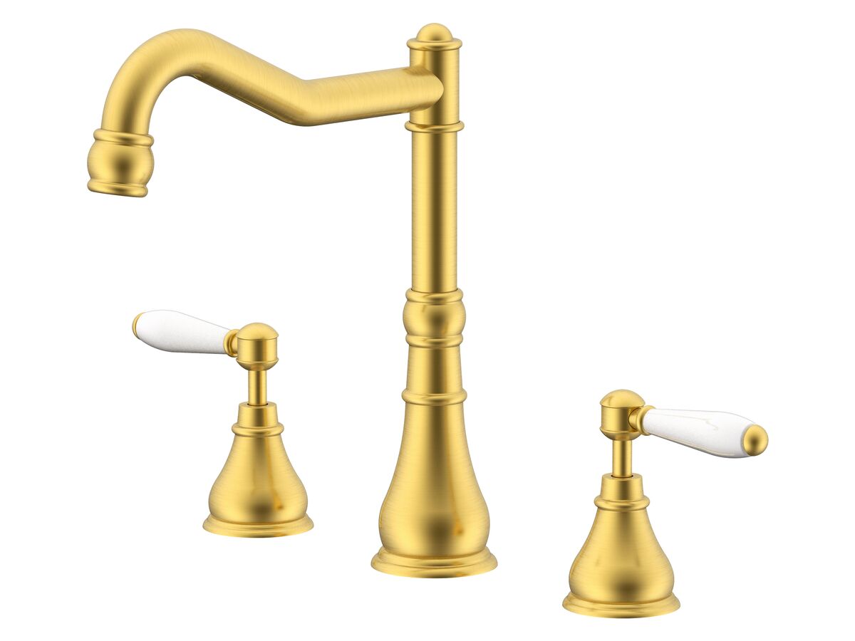 reece Milli Voir Hob English Sink / Spa Set Lever Porcelain Handles Brushed Gold (4 Star)