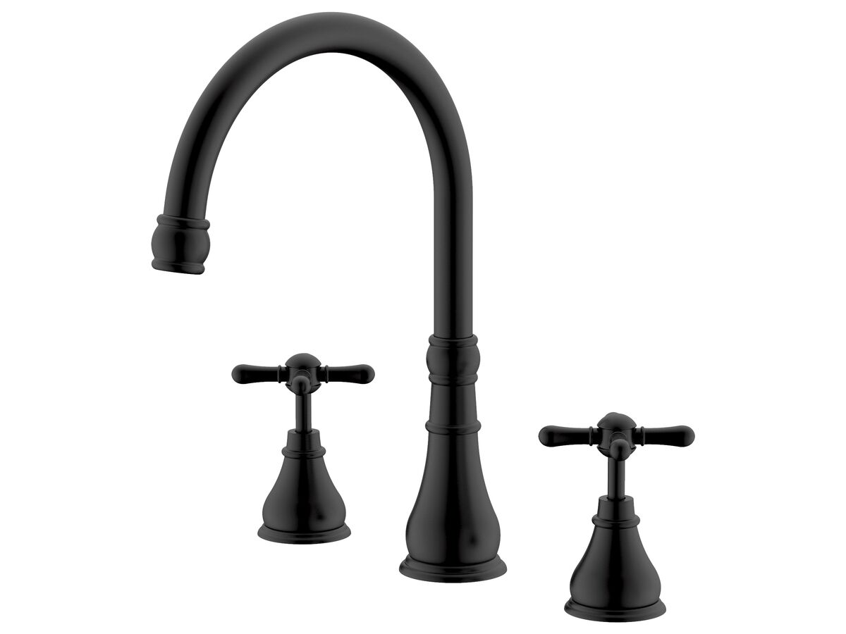 reece Milli Voir Hob Gooseneck Sink / Spa Set Cross Handles Matte Black (4 Star) Lead Free