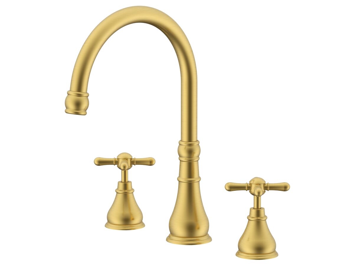 reece Milli Voir Hob Gooseneck Sink / Spa Set Cross Handles Brushed Gold (4 Star) Lead Free