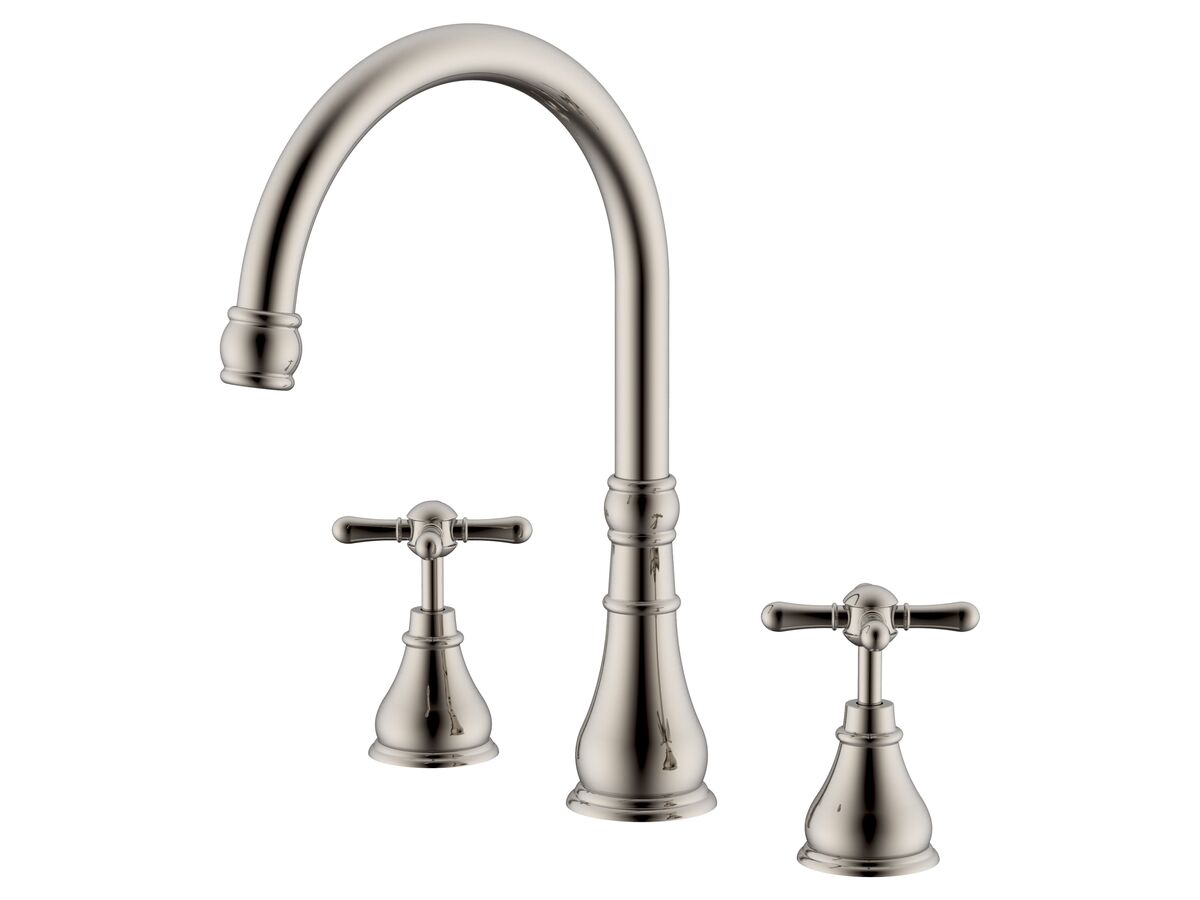 reece Milli Voir Hob Gooseneck Sink / Spa Set Cross Handles Brushed Nickel (4 Star)