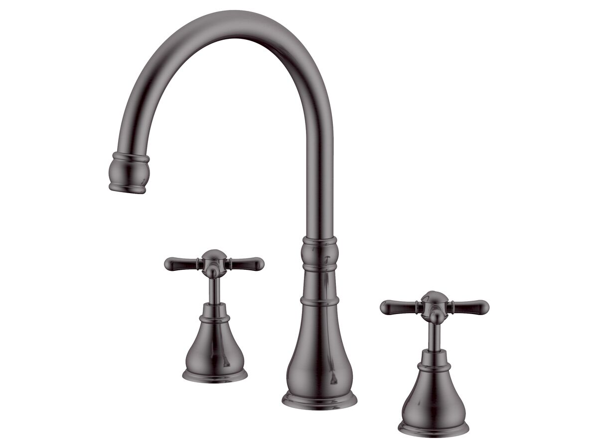 reece Milli Voir Hob Gooseneck Sink / Spa Set Cross Handles Brushed Gunmetal (4 Star)