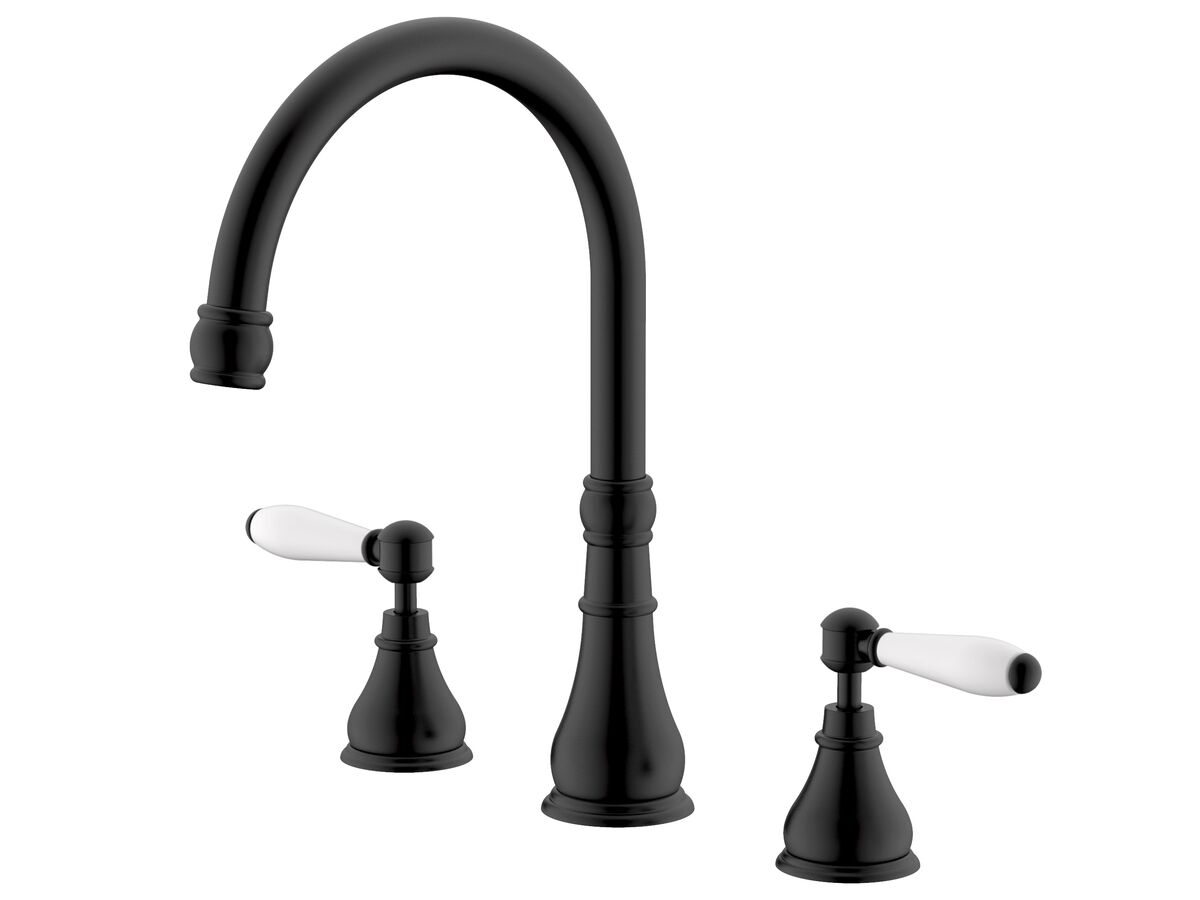 reece Milli Voir Hob Gooseneck Sink / Spa Set Lever Porcelain Handles Matte Black (4 Star) Lead Free