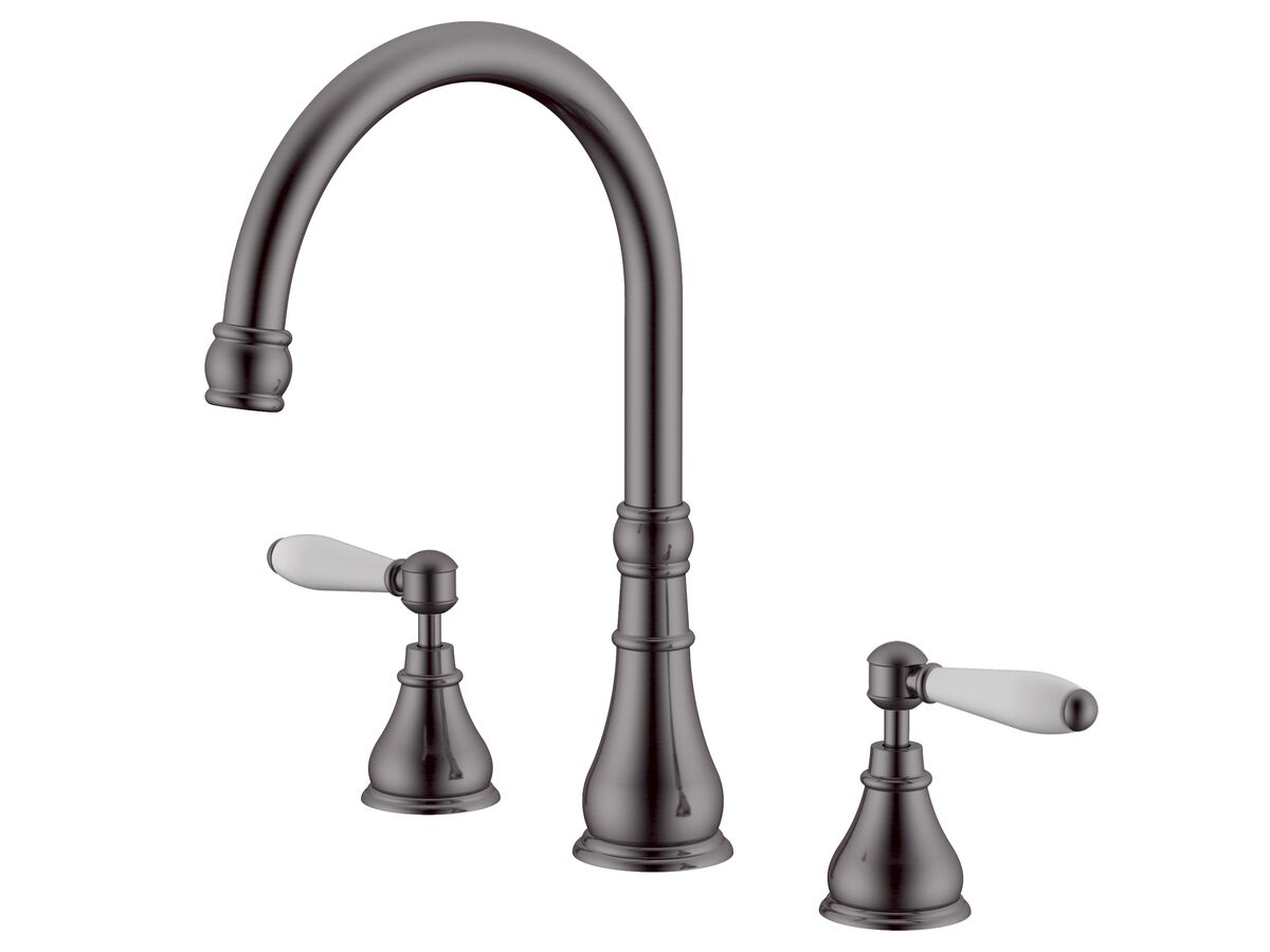 reece Milli Voir Hob Gooseneck Sink / Spa Set Lever Porcelain Handles Brushed Gunmetal (4 Star) Lead Free