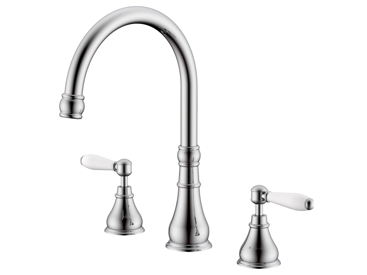 reece Milli Voir Hob Gooseneck Sink / Spa Set Lever Porcelain Handles Chrome (4 Star) Lead Free