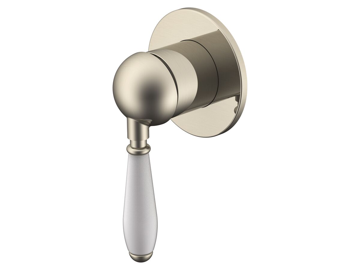 reece Milli Voir Shower Mixer with Porcelain Handle and Small Cover Plate Brushed Nickel